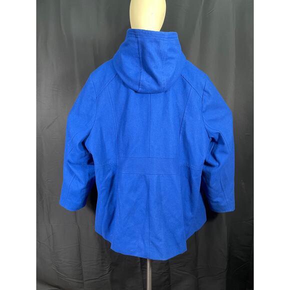 London Fog 4X Electric Blue Woman's Hooded Zip Up  Wool Blend Coat, Plus Size - Picture 5 of 11